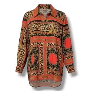 ASOS  women's orange Animal Print & Chains button-down long sleeve Blouse size 6